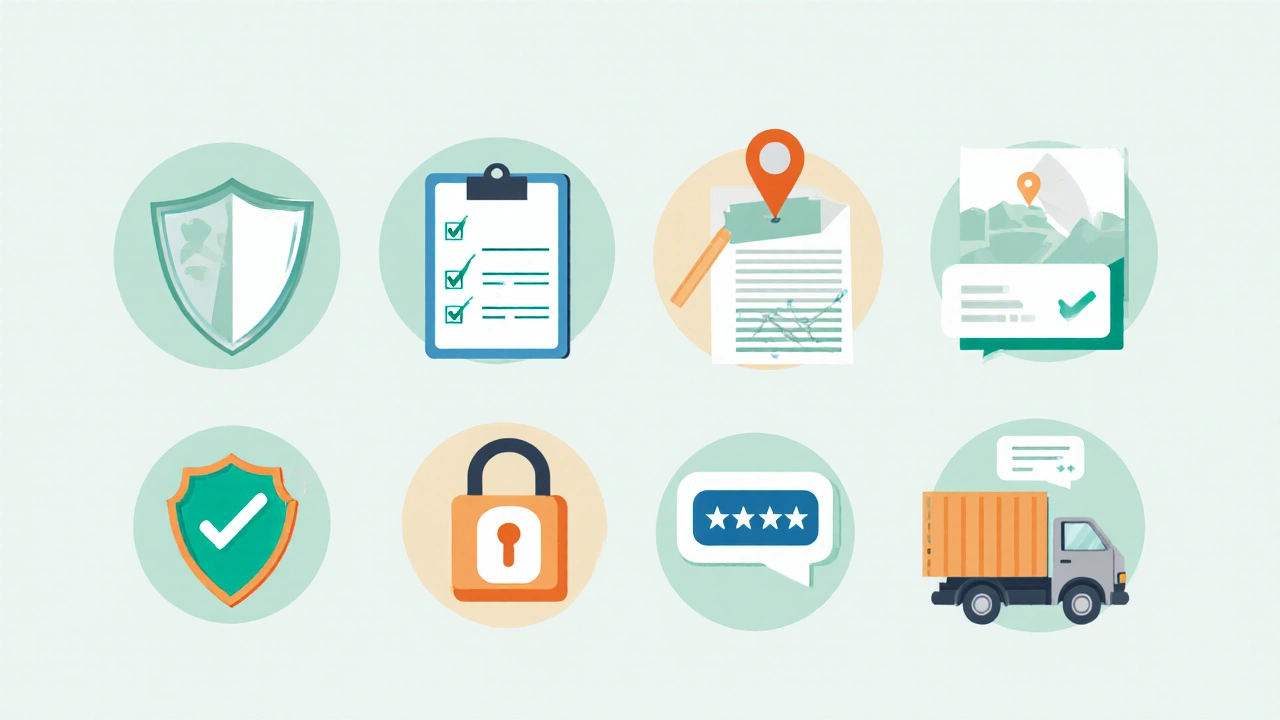 Flat illustration of six icons depicting pharmacy verification steps.