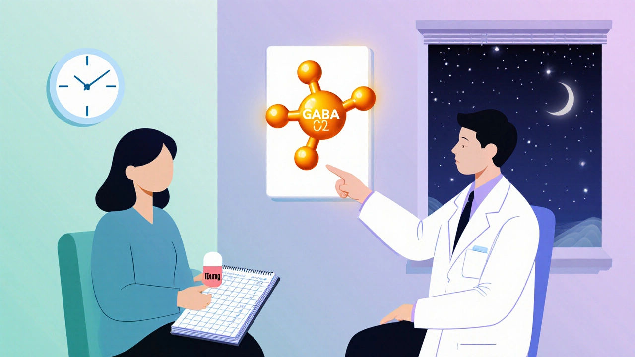 Patient and doctor discussing low‑dose GABA and future GABA‑C12 molecule.