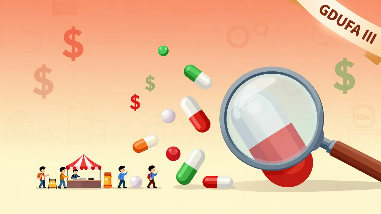 Ten generic pills overwhelming a brand-name pill on a scale, symbolizing price competition.