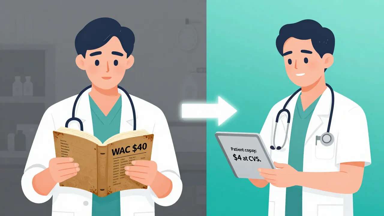 Medical student comparing outdated textbook price to real-time cost alert