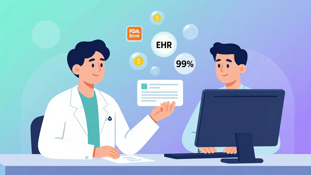 Pharmacist sending electronic substitution request to prescriber via EHR