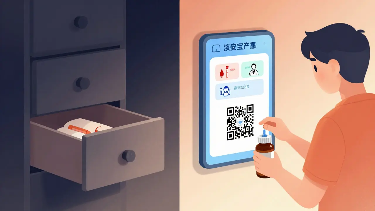 Split scene: ignoring a guide vs. scanning a QR code to access a personalized safety plan.