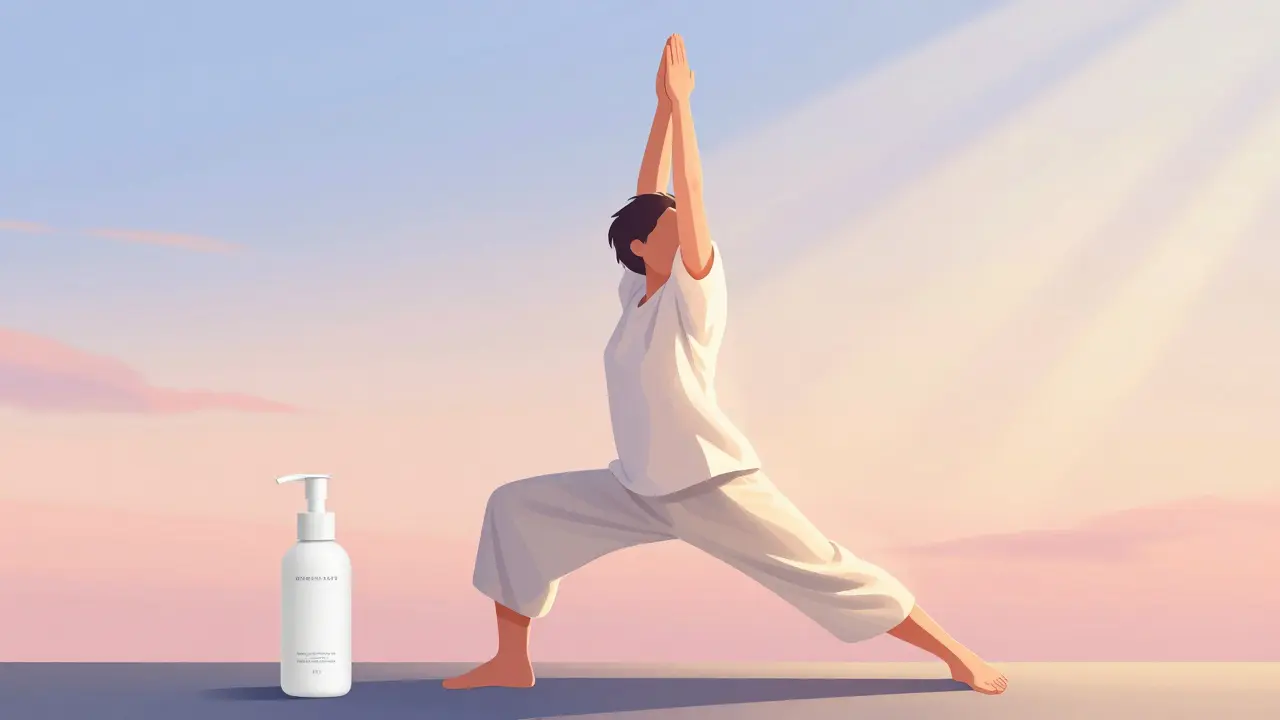 Person applying sunscreen while wearing loose clothing