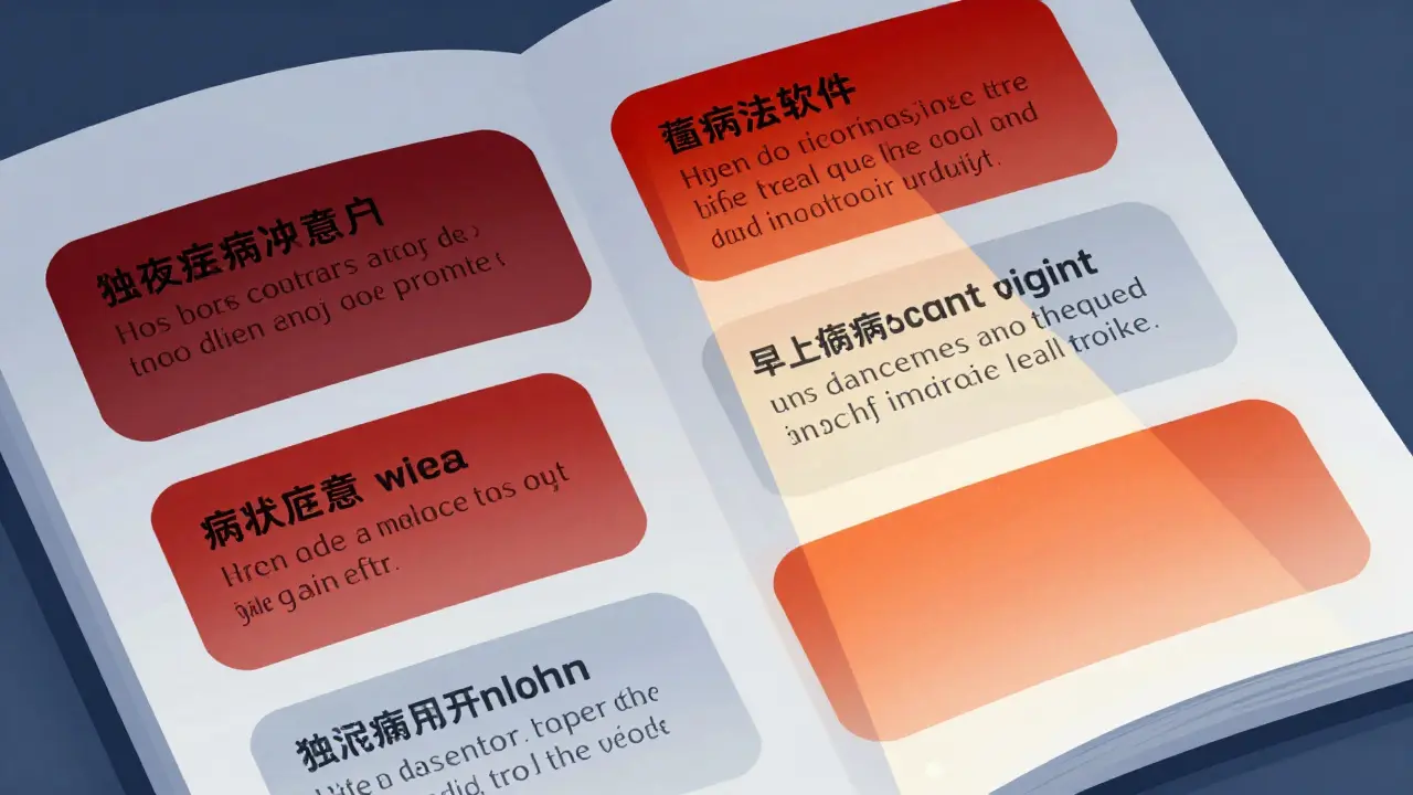 Open document page with glowing red warning sections highlighted.