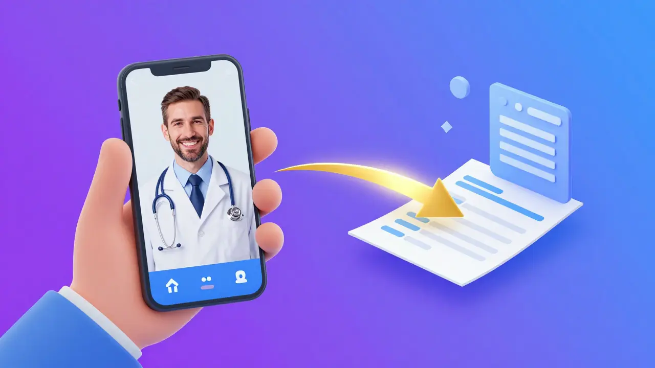 A person having a telehealth consultation on a smartphone to get a prescription.