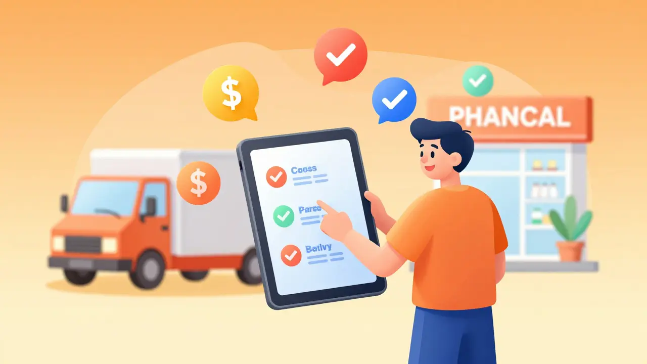 A person using a tablet to compare medication prices for the best deal.